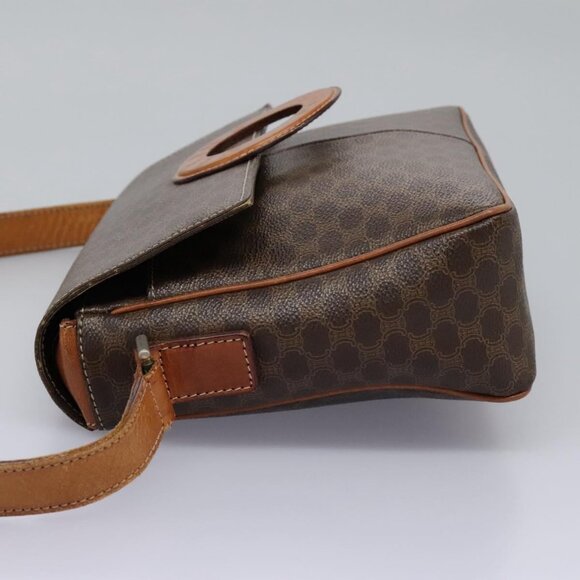 CELINE Macadam Canvas Circle Shoulder Bag PVC Leather Brown Gold Auth - Picture 7 of 16